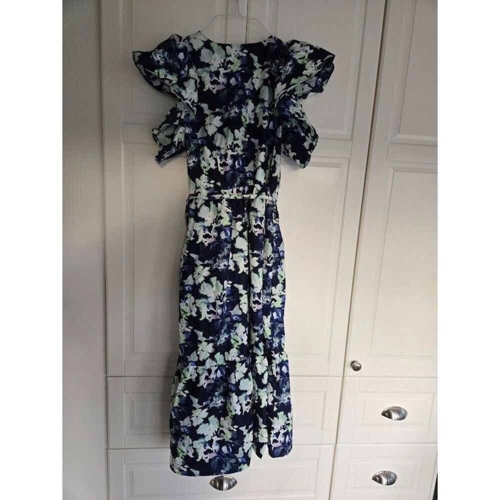 A New Day Flutter Sleeve Poplin Tiered Midi Dress - Navy Floral - Womens MEDIUM - Picture 5 of 5